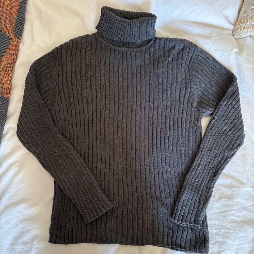 Calvin Klein 100% Cotton Ribbed Dark Grey Turtleneck Sweater, Size L